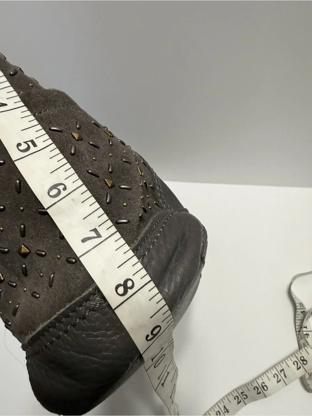 The Sak Gray, Leather, Studded, Hobo Shoulder Bag, Spacious Interior, Beautiful